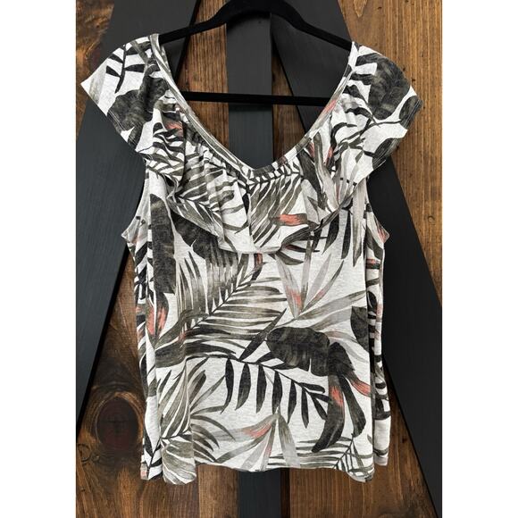 Old Navy Ruffle Trim Linen Blend Palm Print Top Size XL - Picture 3 of 7